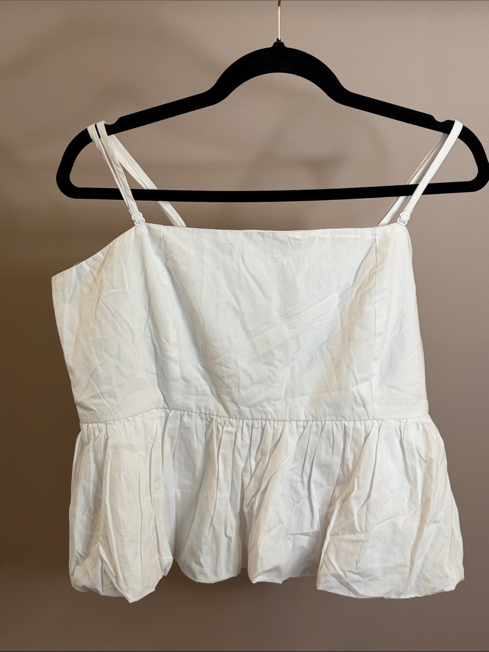 Japna White Cotton Bubble Hem Cami Top XL NWT Adjustable Straps Peplum Crop